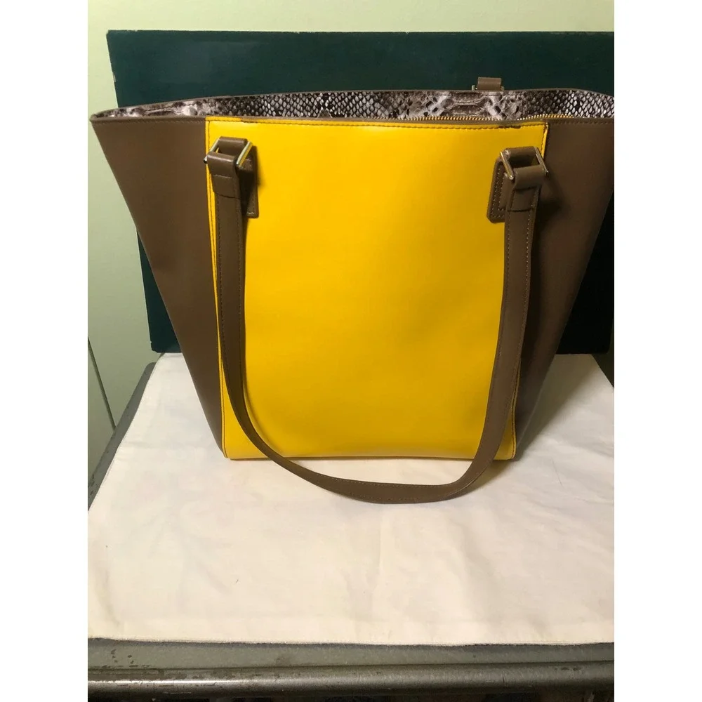 Vera Bradley Small Ella Tote Maize Yellow Brown Snake Print Handbag 18187-733905